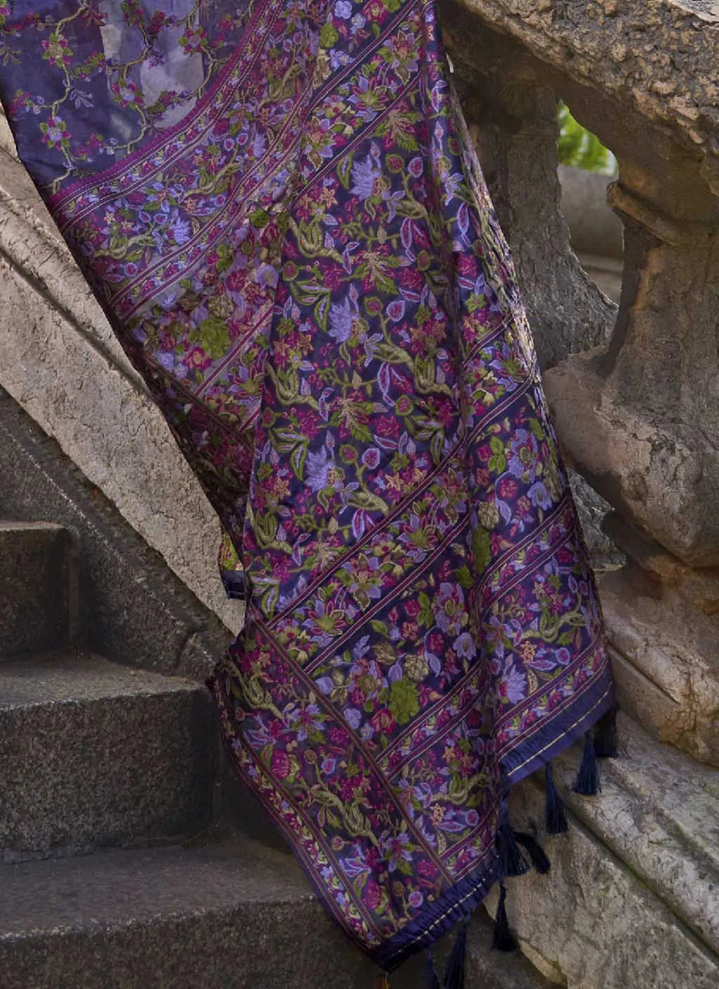 Pristine Purple Handloom Organza Parsi Weaving saree Get Authentic