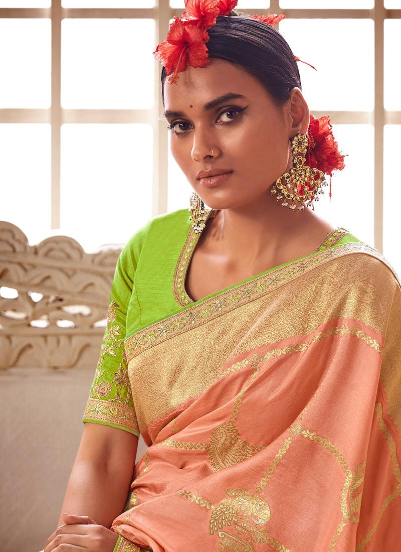 Embroidered Blouse Peach Color Dola Silk Saree Ebay Cheap Pice