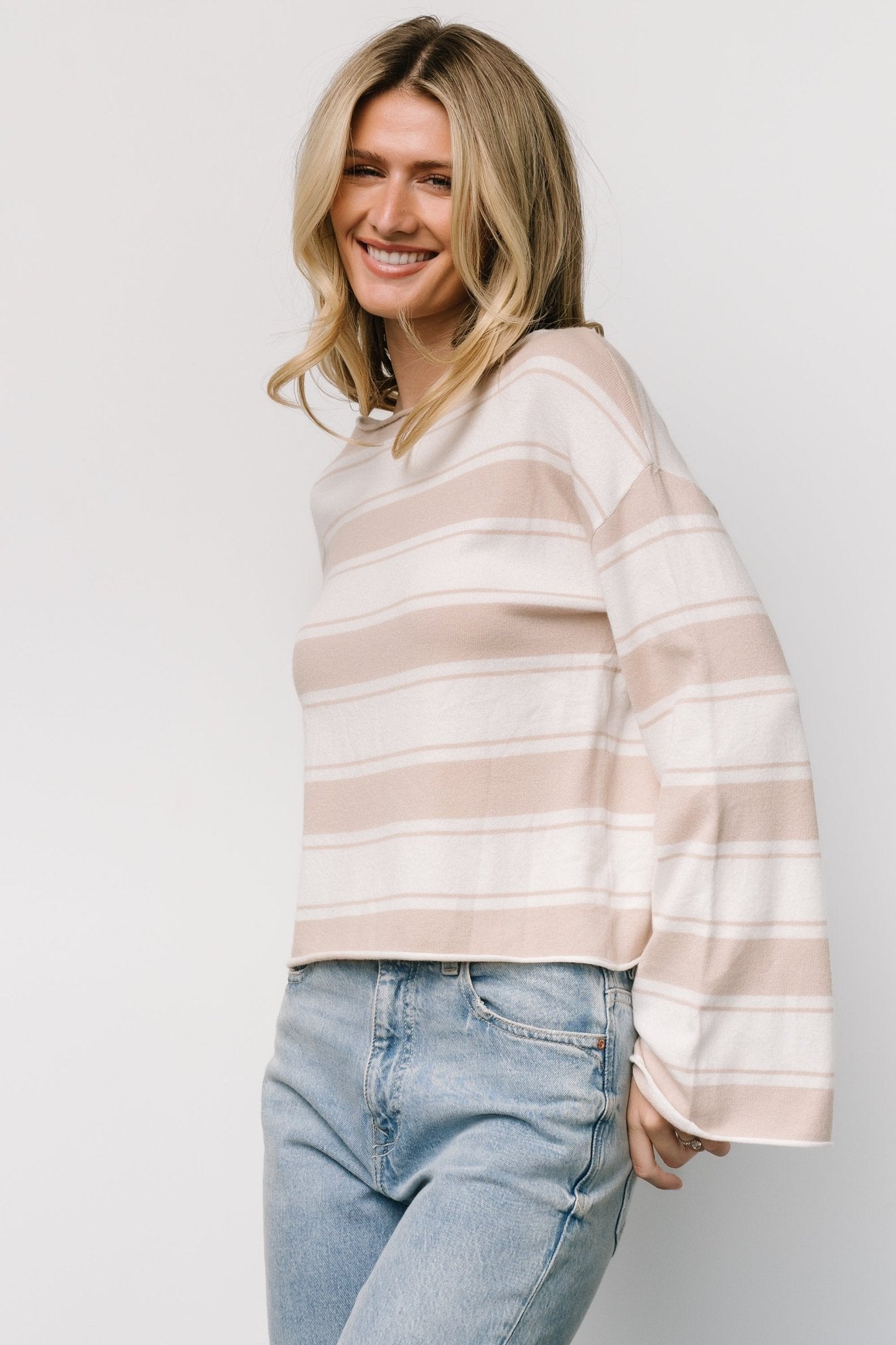 Astoria Striped Top | Ivory + Sand Low Pice Cheap Online