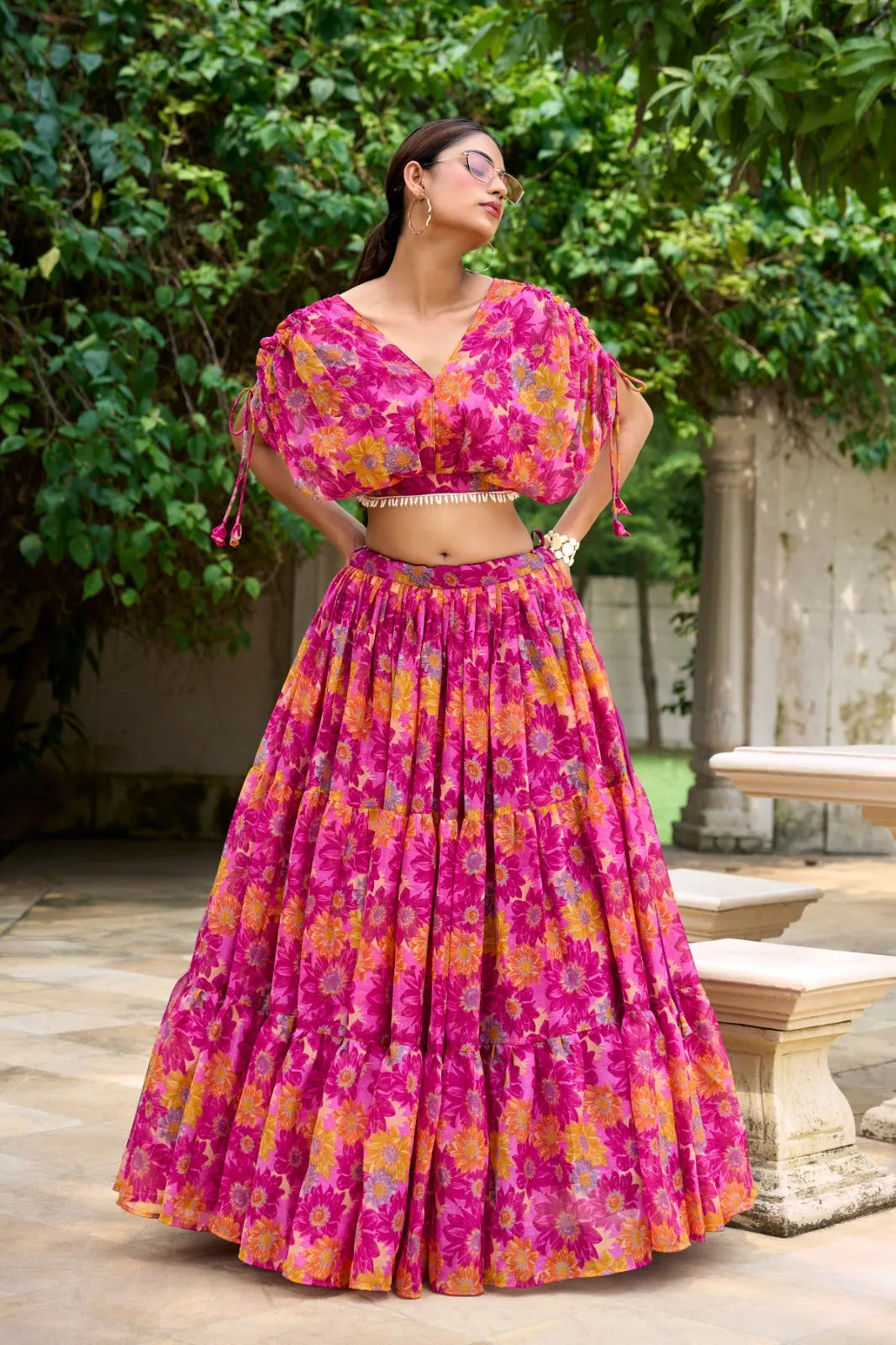 Designer Chiffon Pink Floral Printed Lehenga Choli Clearance Find Great