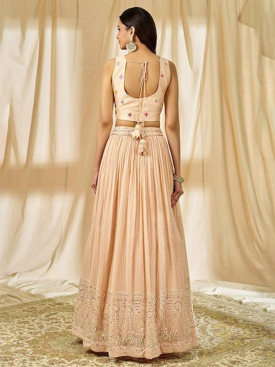 Peach Georgette Sequins Work Pleated Lehenga choli Low Cost Online