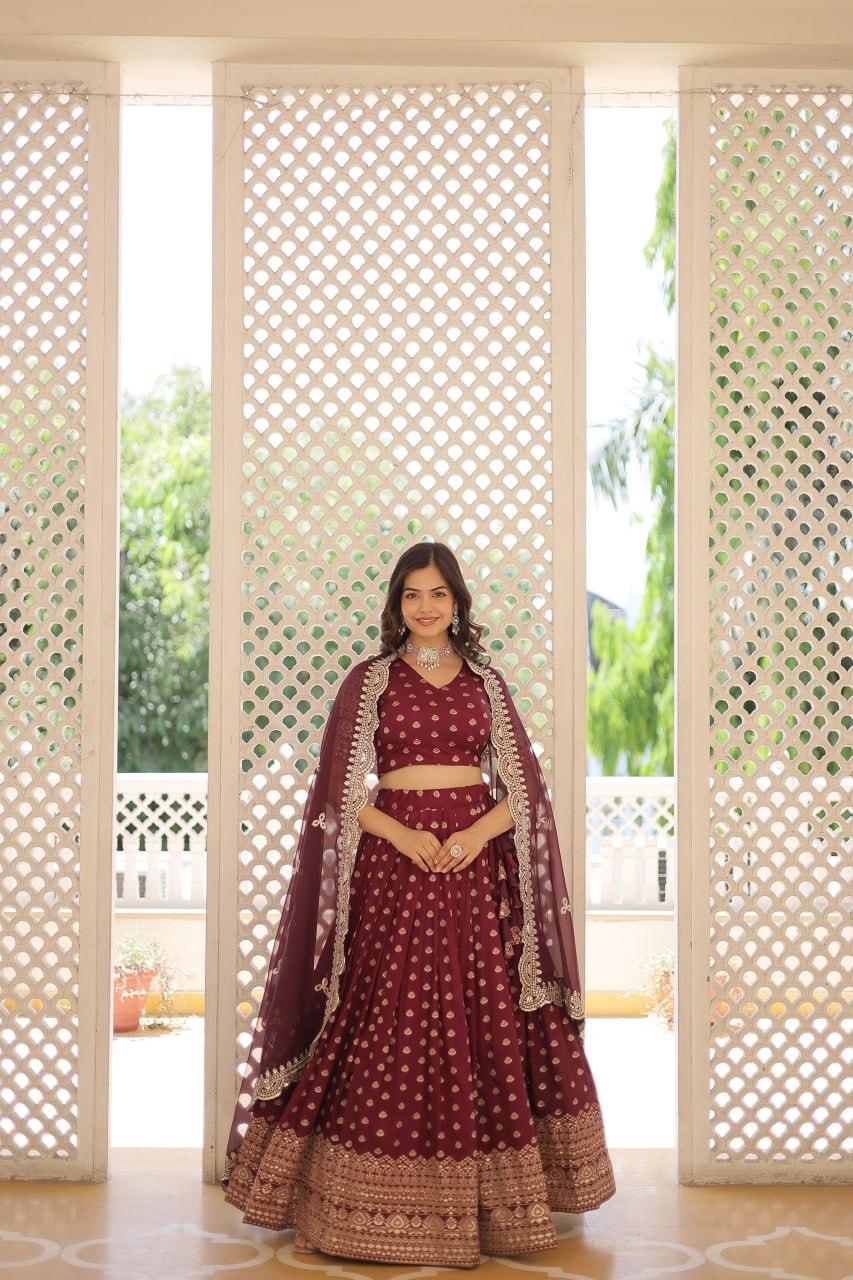 Pure Dyable Viscous Jacquard Double Zari Worked Lehenga Choli Clearance Genuine