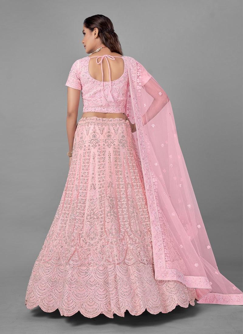 Pleasing Pink Color Soft Net Base Heavy Work Bridal Wear Lehenga Choli Cheap Sale Brand New Unisex