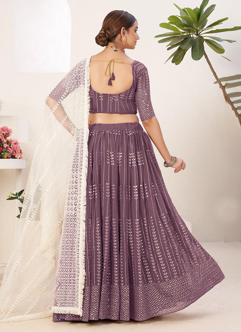 Sequins Work Art Silk Lavendar Lehenga Sale 100% Guaranteed