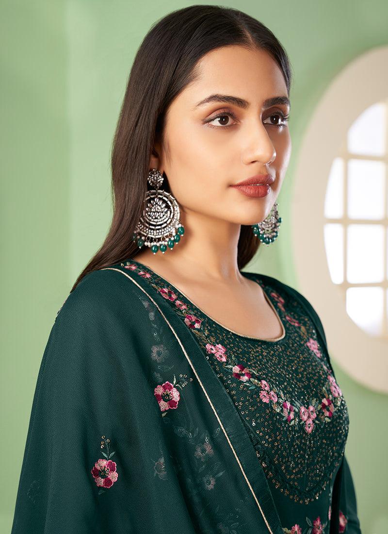 Pine Green Georgette Palazzo With Dupatta Store Online