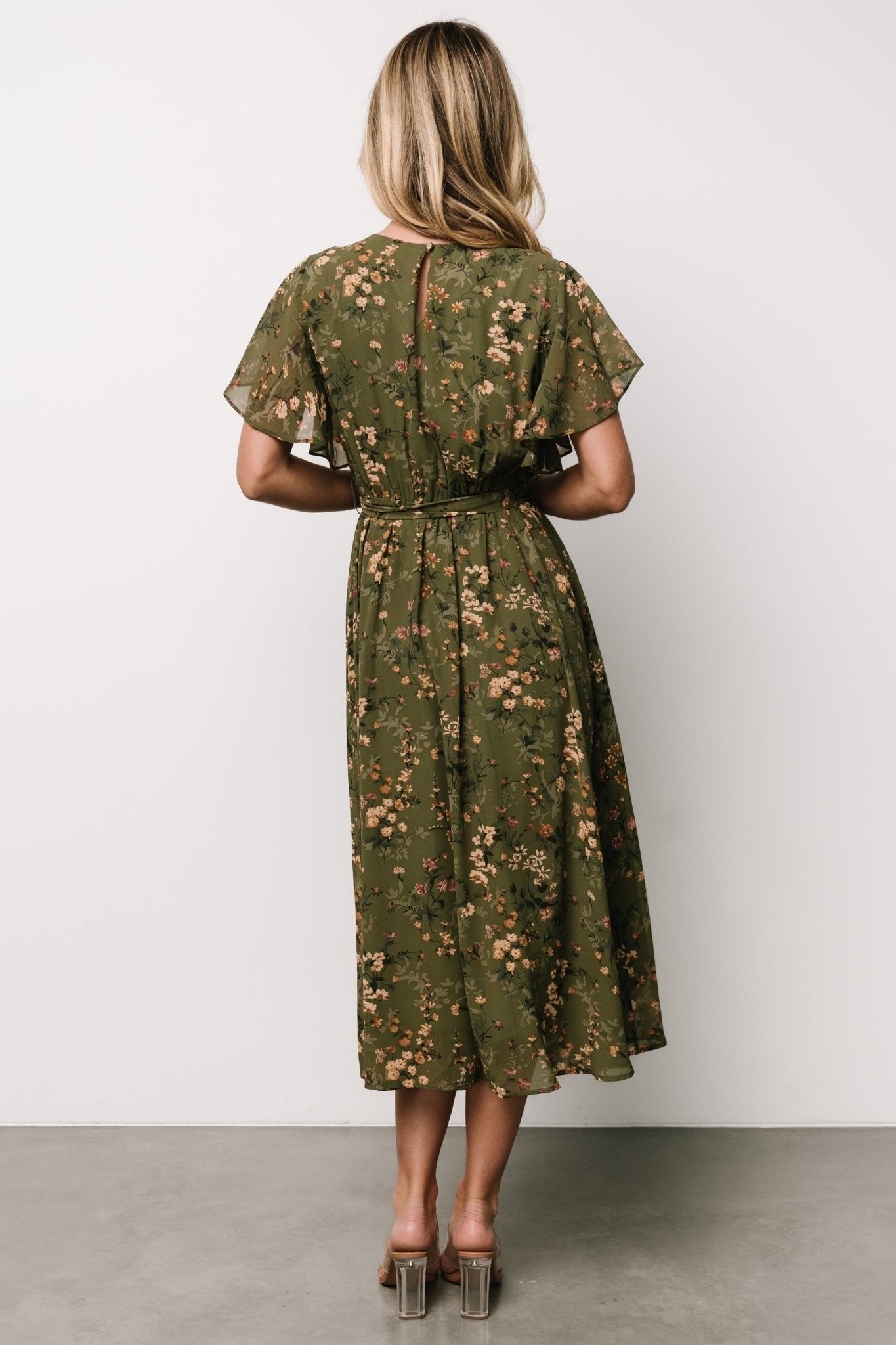 Laurel Midi Dress | Olive Floral For Sale Wholesale Pice