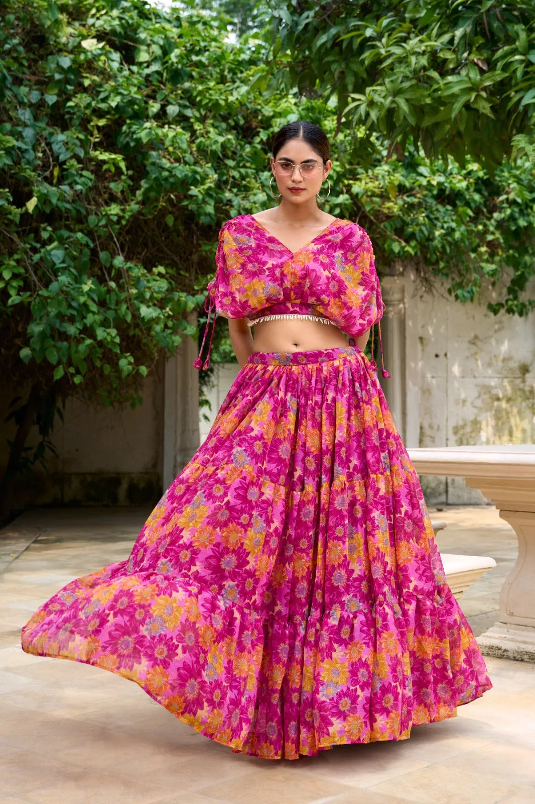 Designer Chiffon Pink Floral Printed Lehenga Choli Clearance Find Great