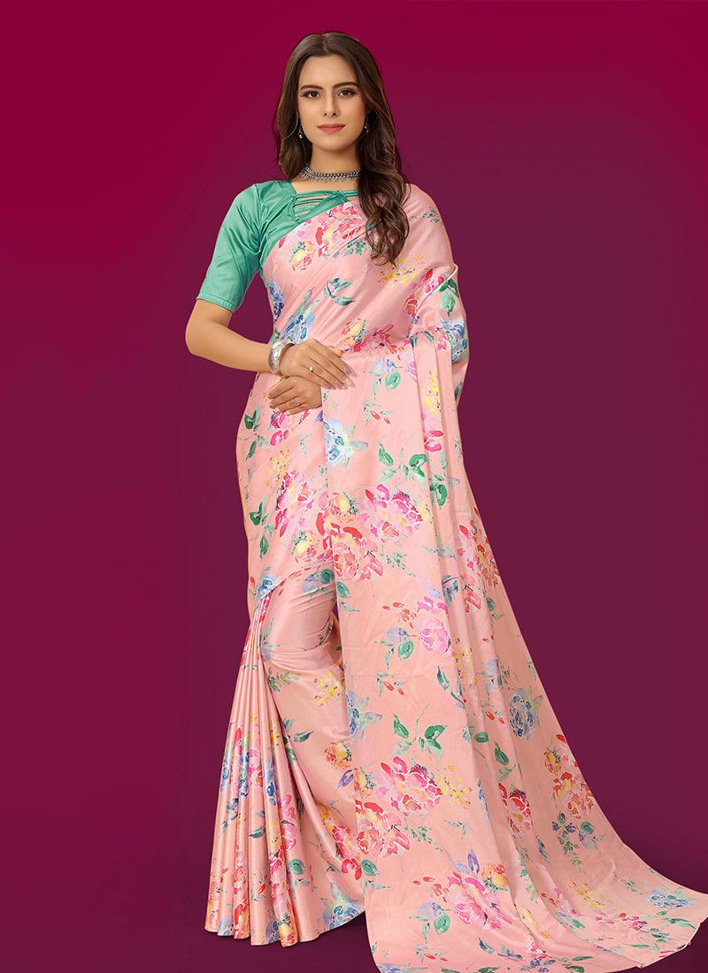 Pink Color Half Sleeves Satin Saree Cheapest Pice Cheap Online