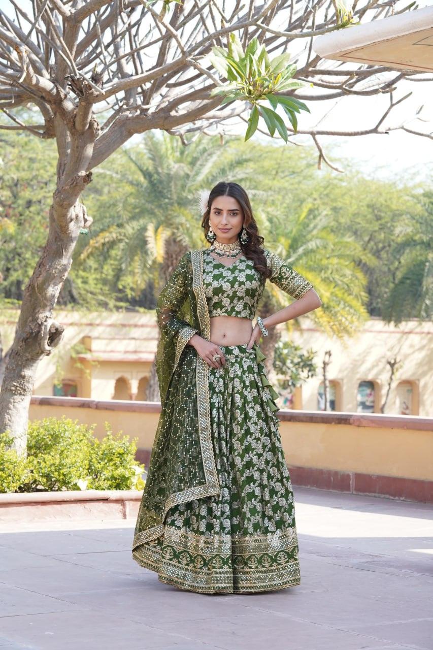 Amazing Viscous Jacquard Heavy Sequins Embroidered Lehenga Choli Set Online Online Free Shipping