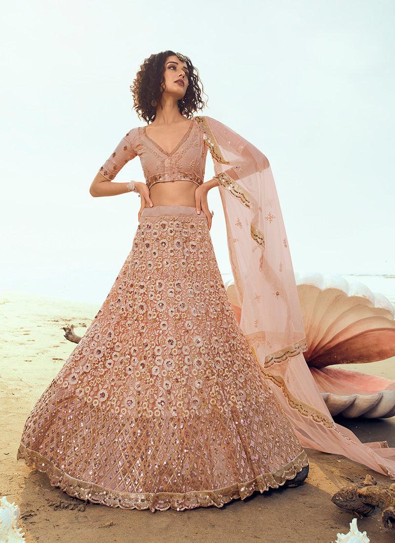 Incredible Peach Soft Net Base Wedding Special Lehenga Choli Buy Cheap Low Cost