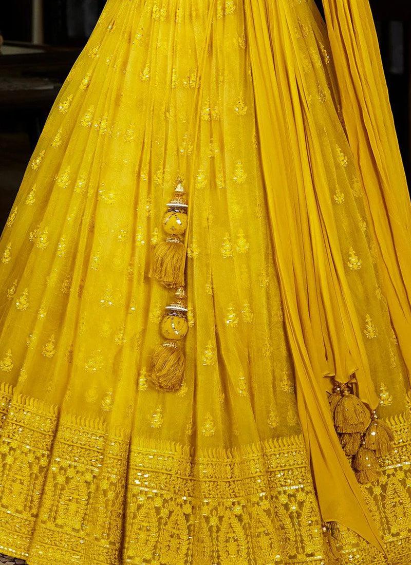 Georgette Base Yellow Color Lehenga Choli With Sequins And Thread Work Outlet Cheap Pices