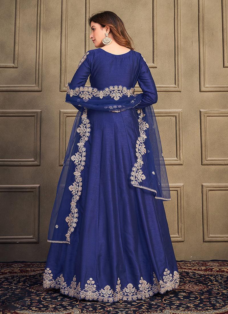 Art Silk Fabric Blue Indian Long Gown Amazing Pice Cheap Online