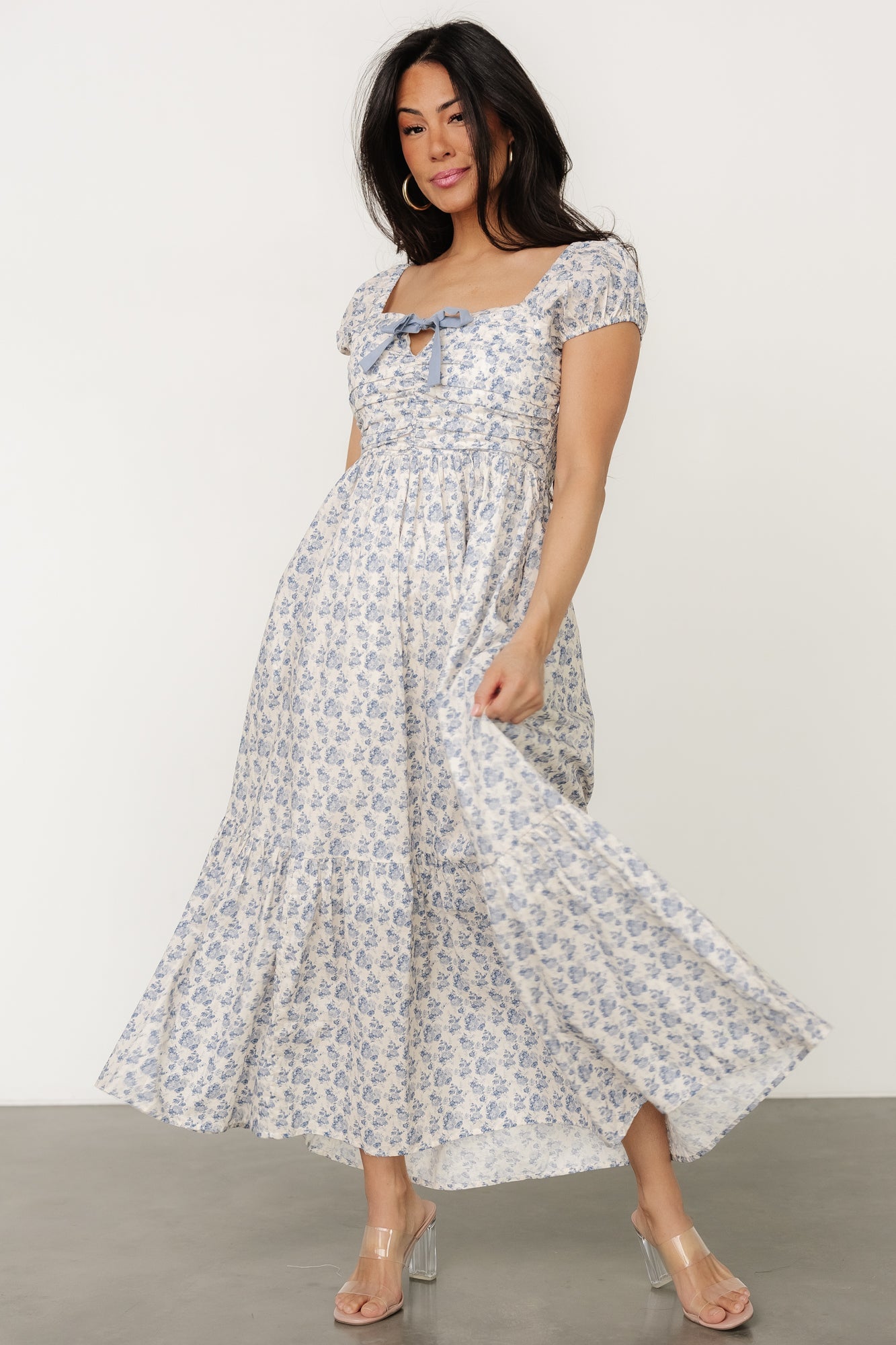 Haven Bow Dress | Ivory + Blue Floral With Credit Card Free Shipping