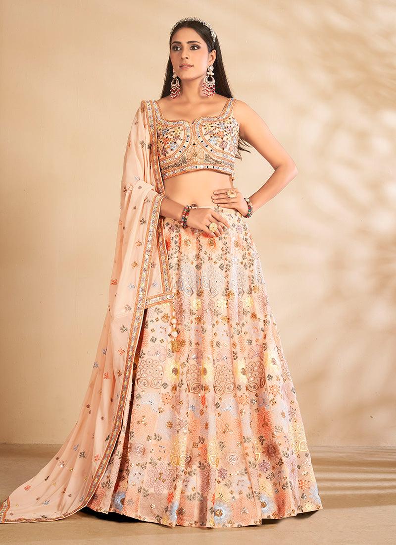 Fantastic Peach Color Georgette Base Printed Lehenga Choli Excellent Online