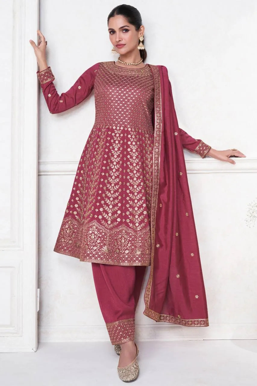 Blazing Light Burgundy Vichitra Embroidered Salwar Kameez Clearance Newest