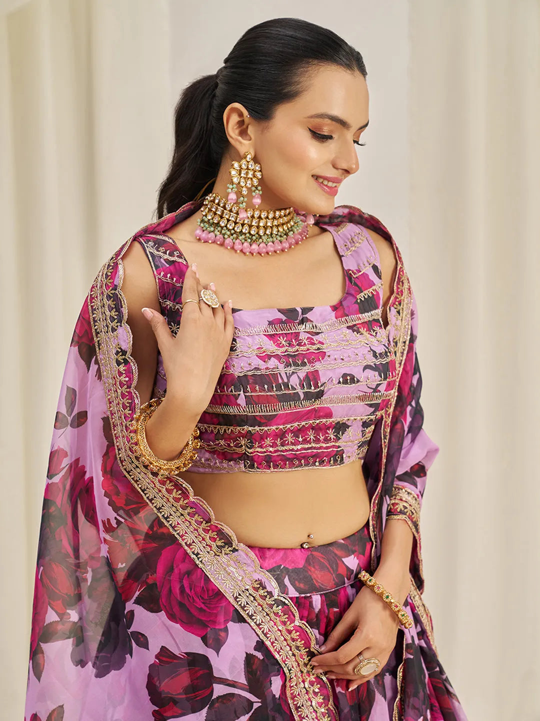 Baby Pink Organza Zari Dori Sequins Floral Lehenga Choli Set Geniue Stockist Online