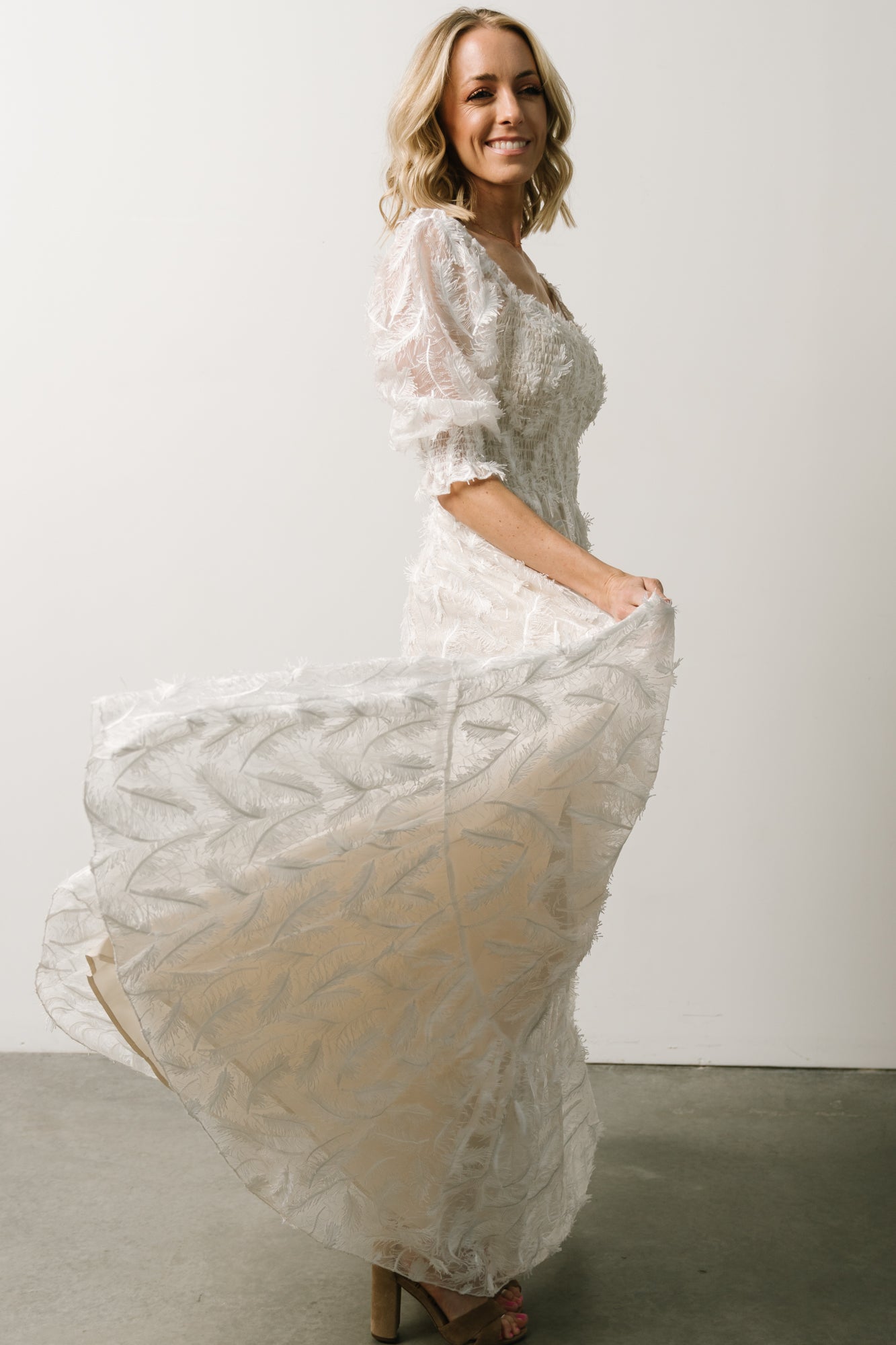 Paloma Smocked Feather Maxi Dress | Off White Inexpensive