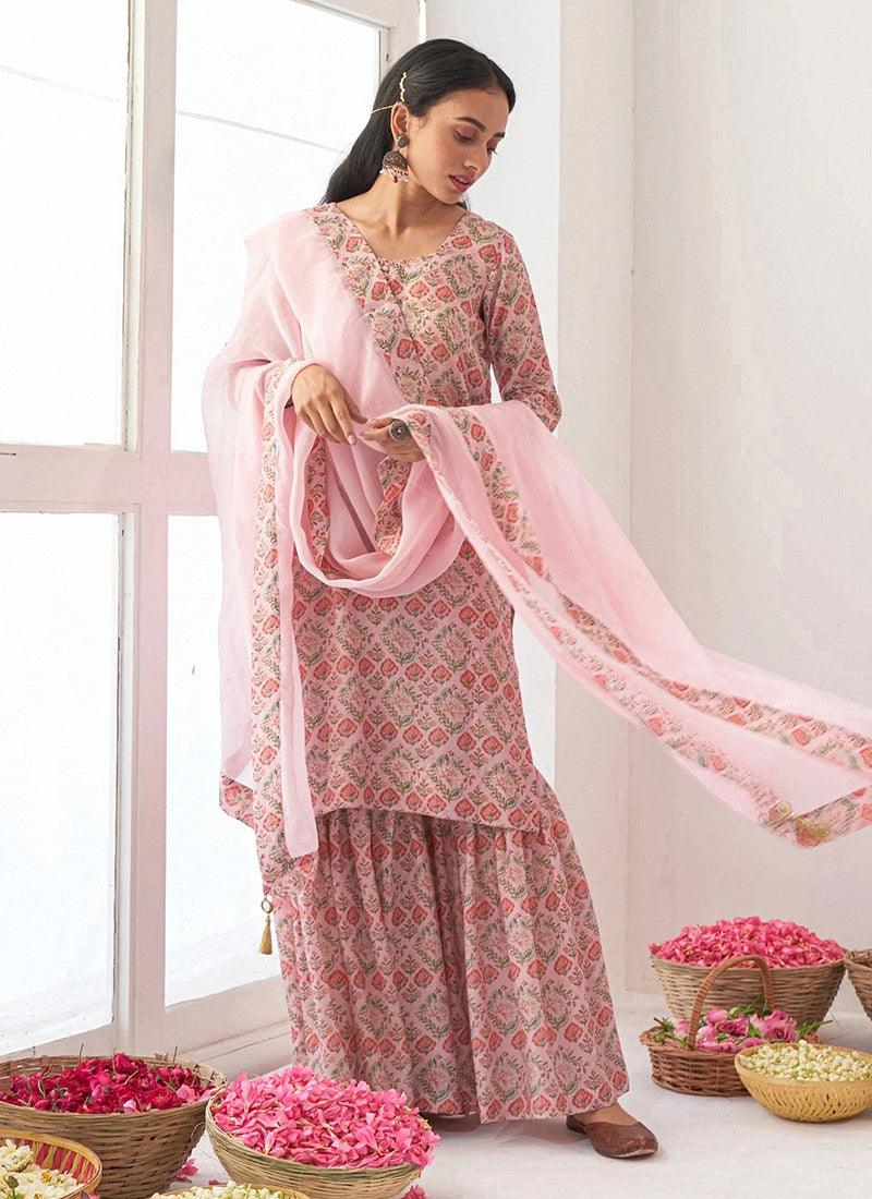 Digital Printed Pink Pakistani Sharara Pices Online