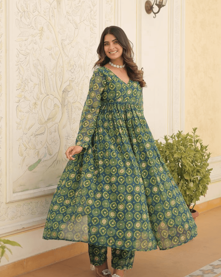 Green georgette readymade printed pant style suit Visit New For Sale