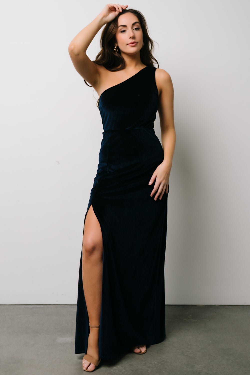 Tatiana Velvet One Shoulder Maxi Dress | Navy Purchase For Sale