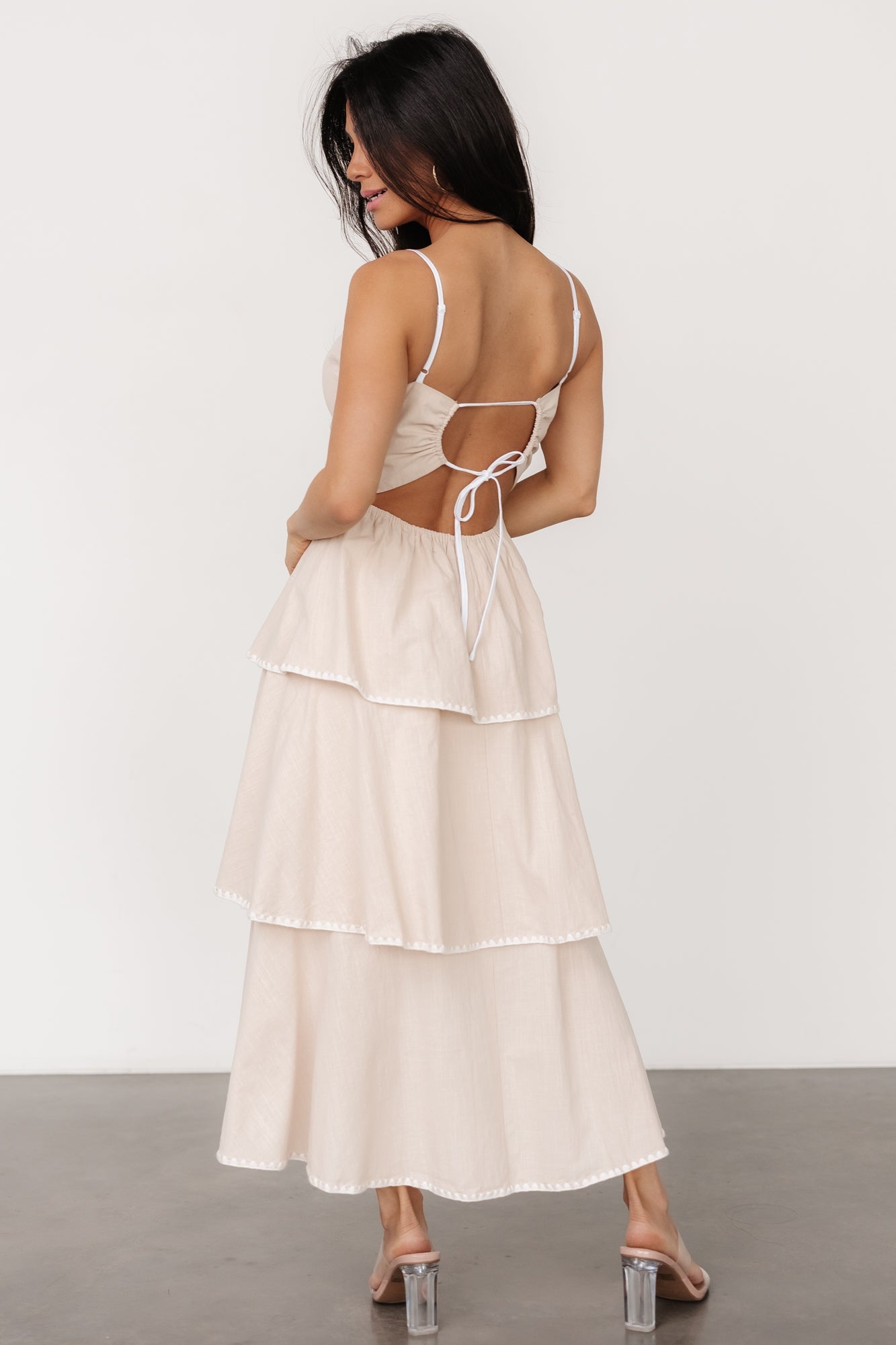 Odette Tiered Dress | Natural + White Outlet