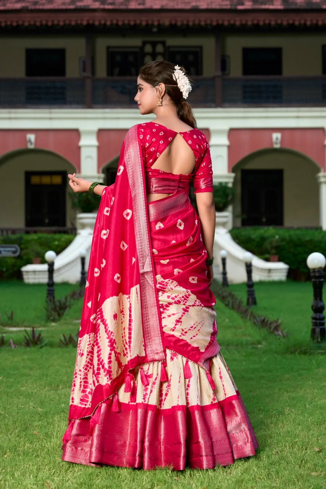 Outstanding Dola Silk Shibori Printed Red lehenga Choli Cheap Shop