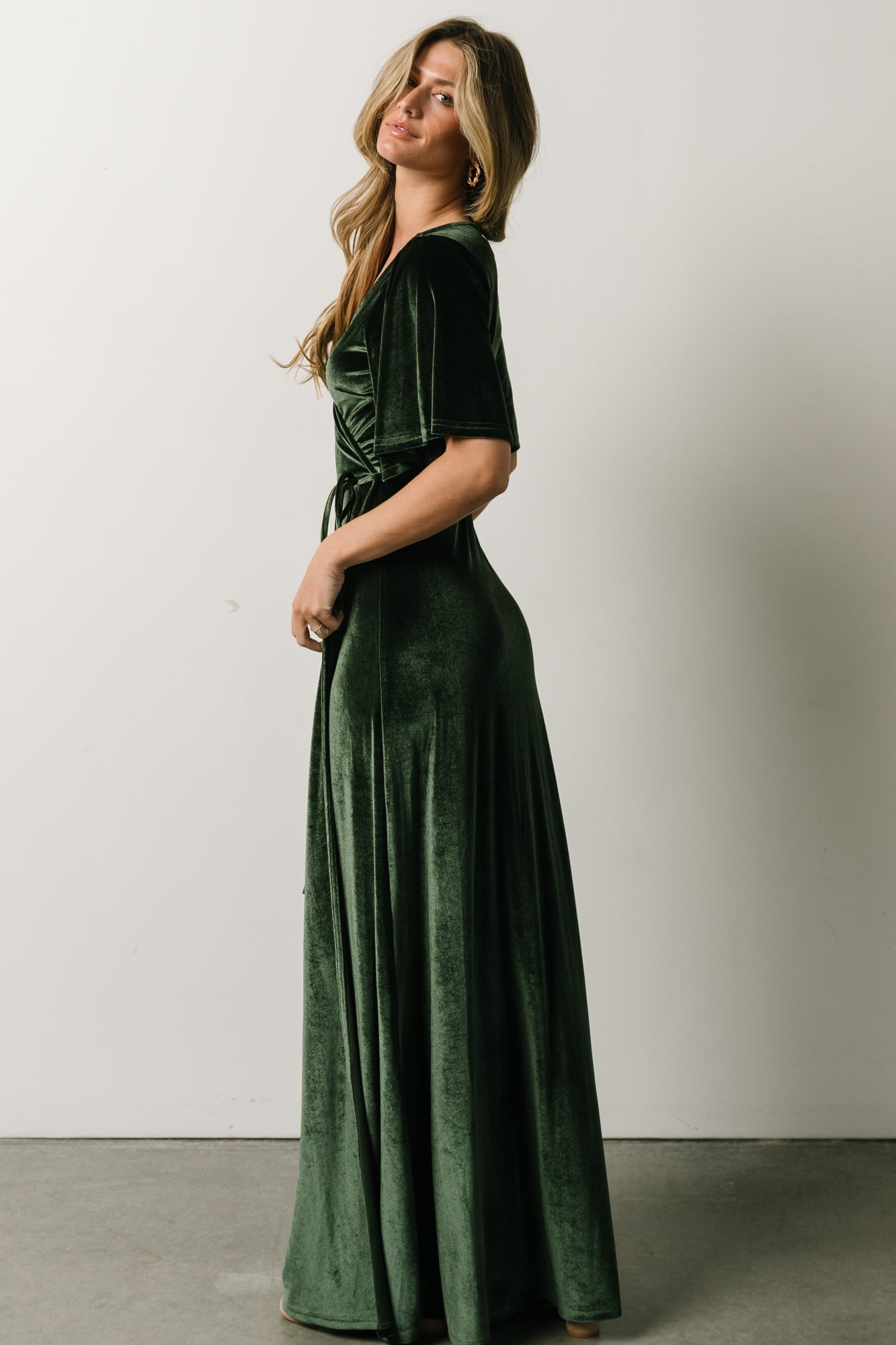 Meghan Velvet Wrap Maxi Dress | Deep Green Cheap Pirce