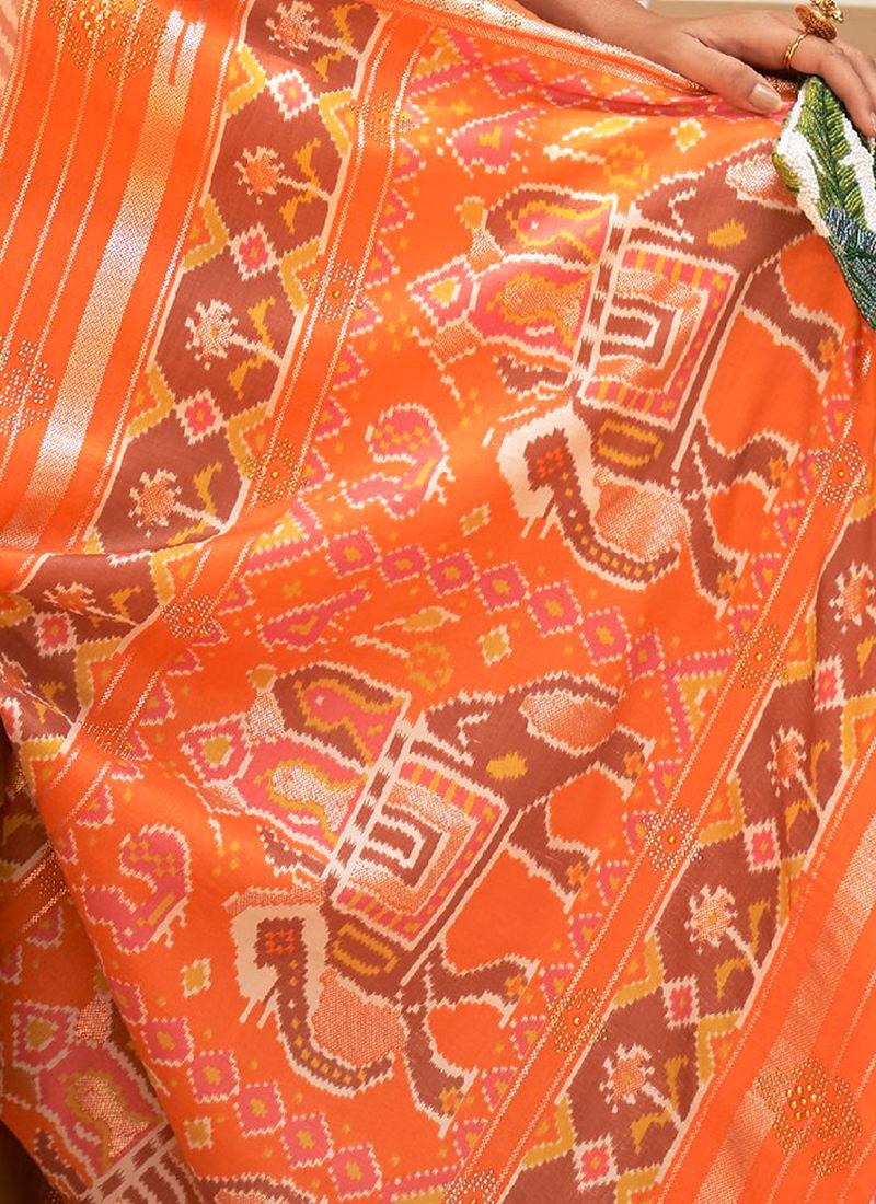 Orange Color Pure Silk Patola Saree Outlet Release Dates