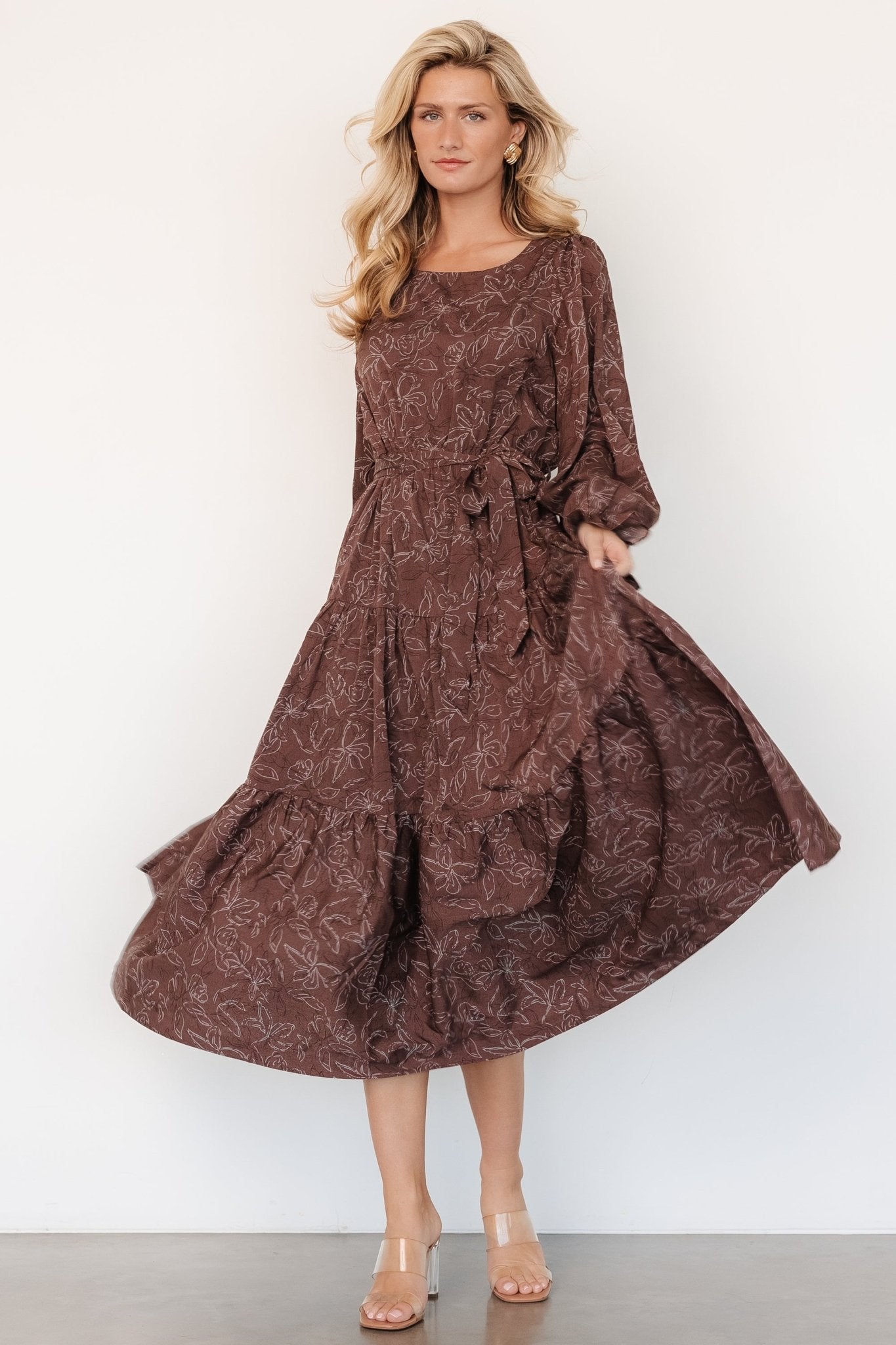 Ashlyn Long Sleeve Dress | Brown Print Deals Cheap Online