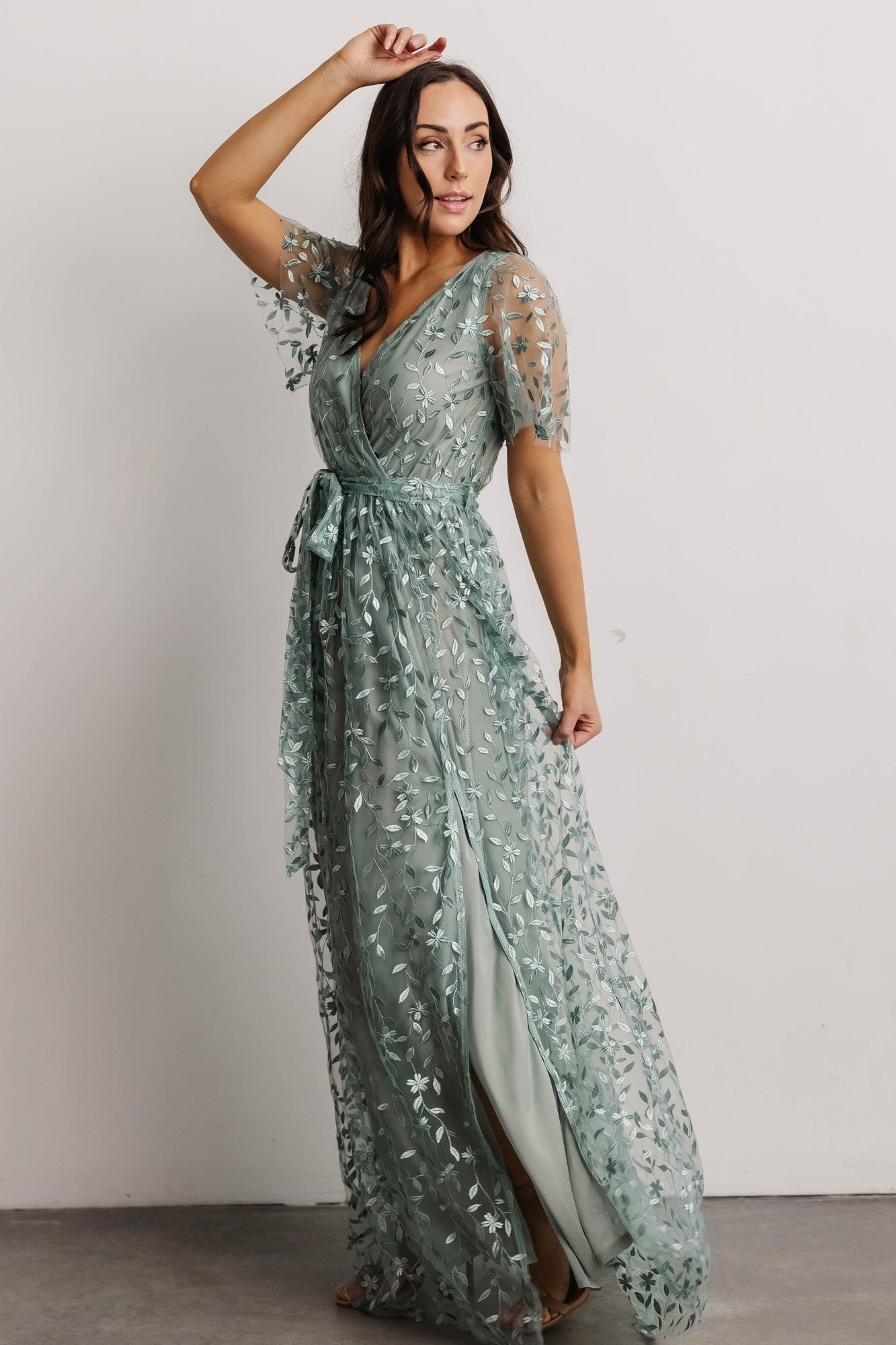 Marseille Embossed Maxi Dress | Eucalyptus Fashionable Cheap Online