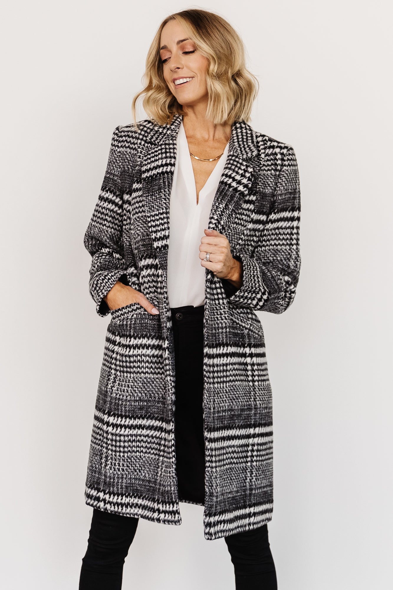 Townley Houndstooth Coat | Black + Off White Manchester