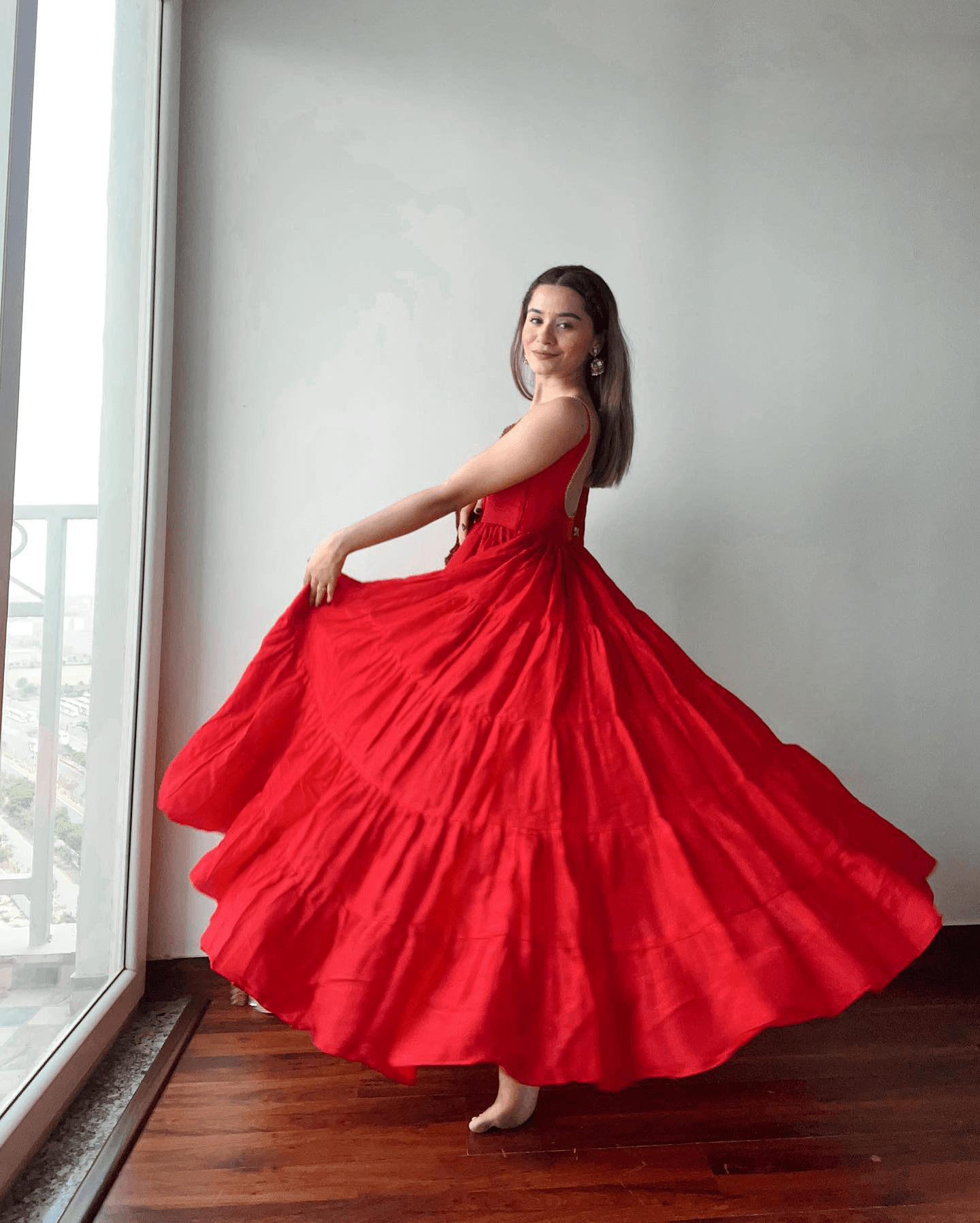 Red Ruffle Sleeveless Gown With Heavy Dupatta Really For Sale