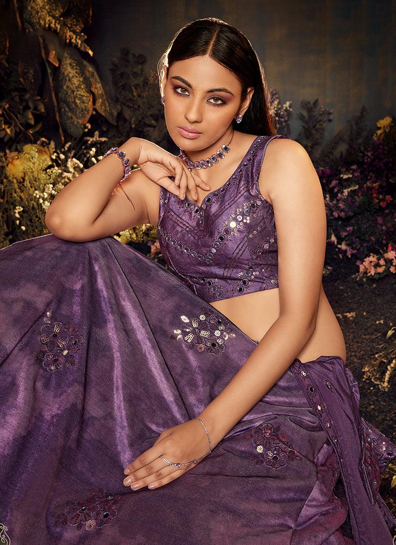 Shibori Print With Heavy Mirror Purple Lehenga Newest Cheap Online