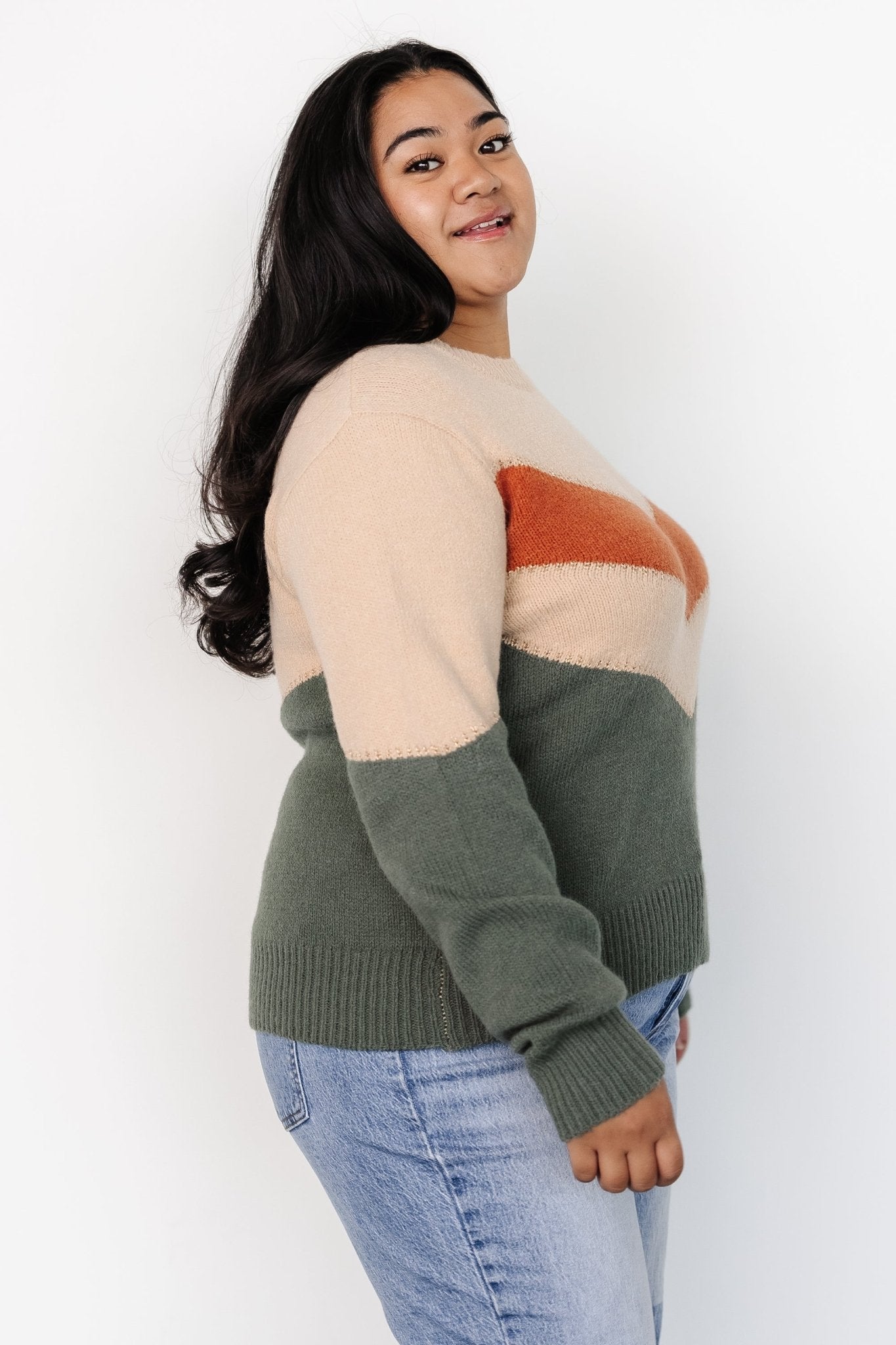 Rowen Color Block Sweater | Natural + Green Best Place