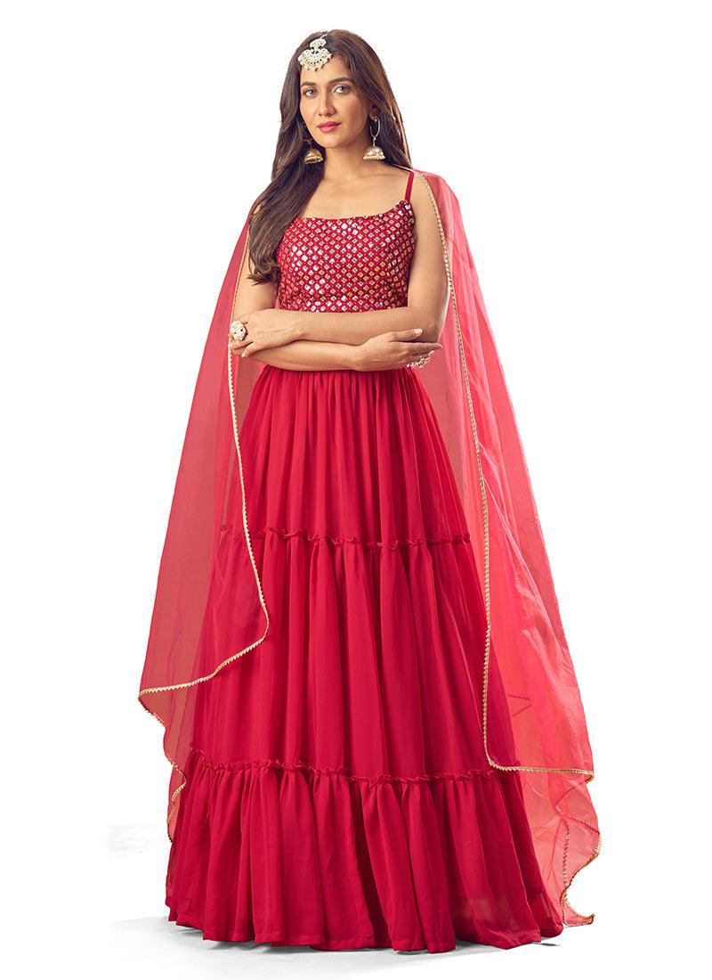 Pink Color Georgette Base Ruffle Lehenga With Sequins Work Blouse Reliable Sale Online