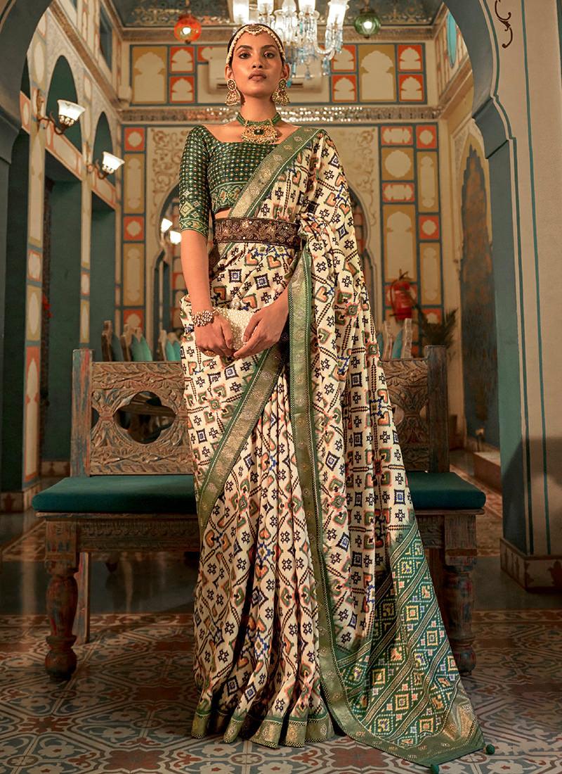 Green Color Smooth Silk Patola Saree Cheap Discount Sale