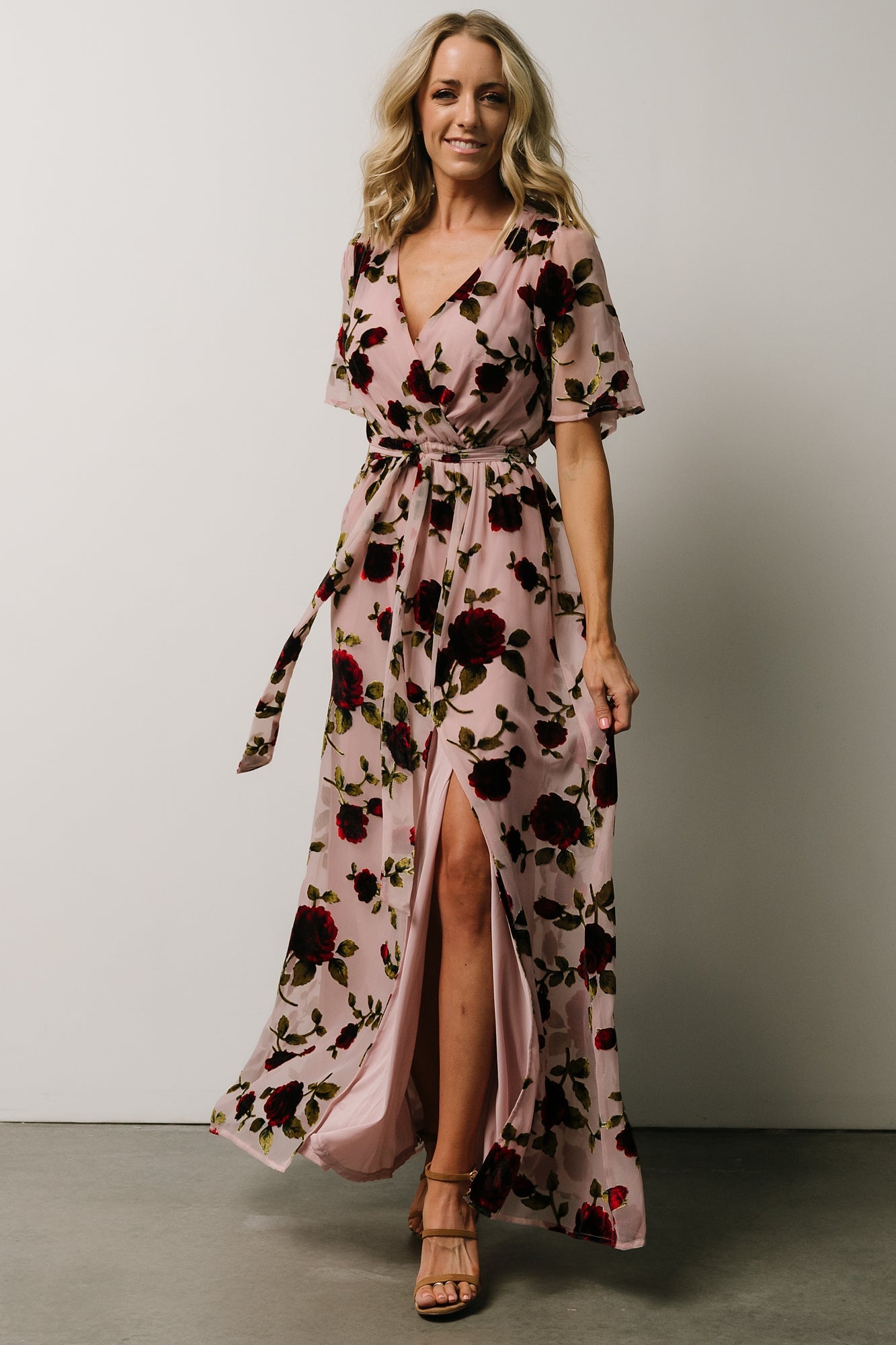 Parisian Velvet Maxi Dress | Blush Rose Floral Fashionable Cheap Online