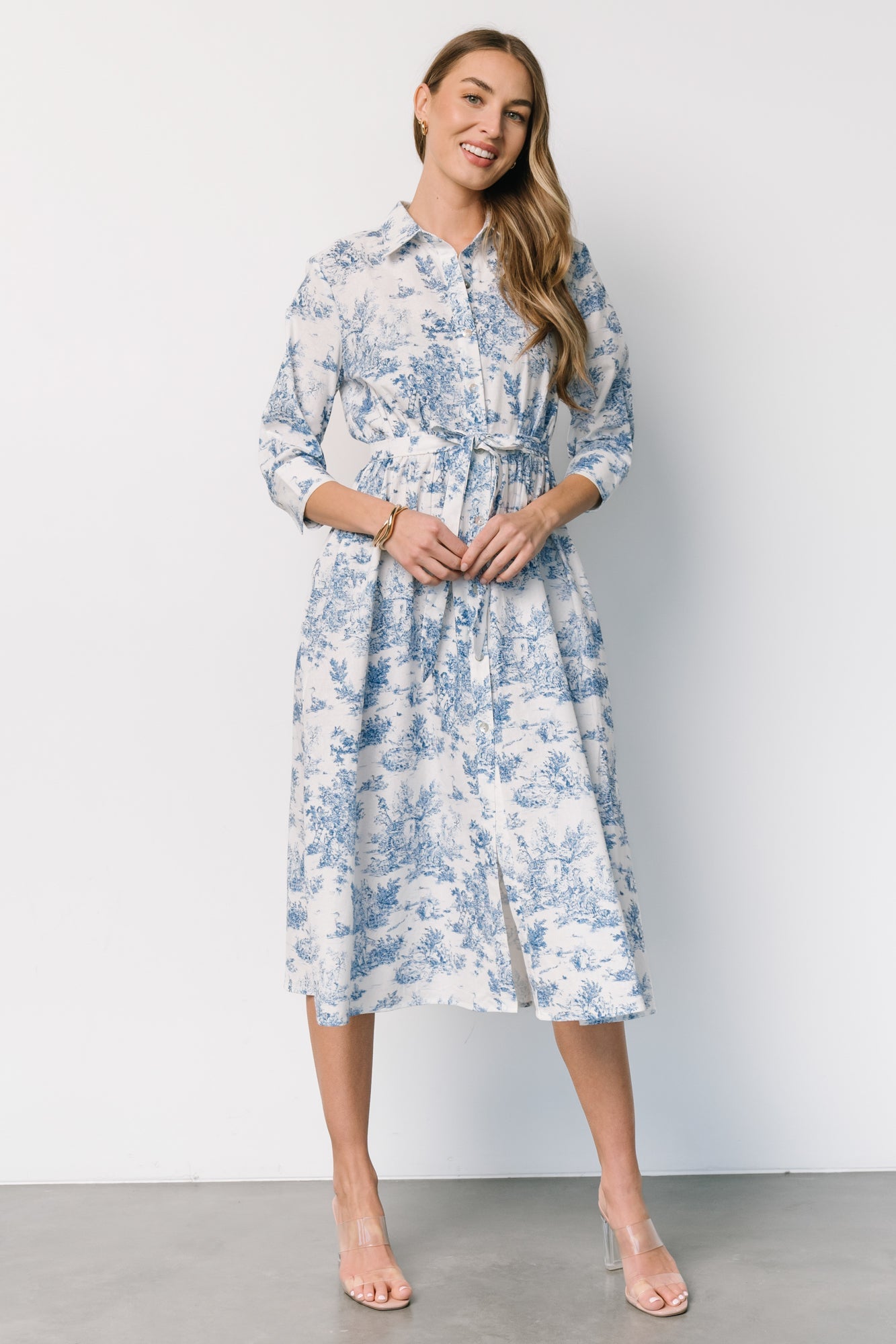 Chantelle Button Midi Dress | Off White + Blue Print Cheap In China