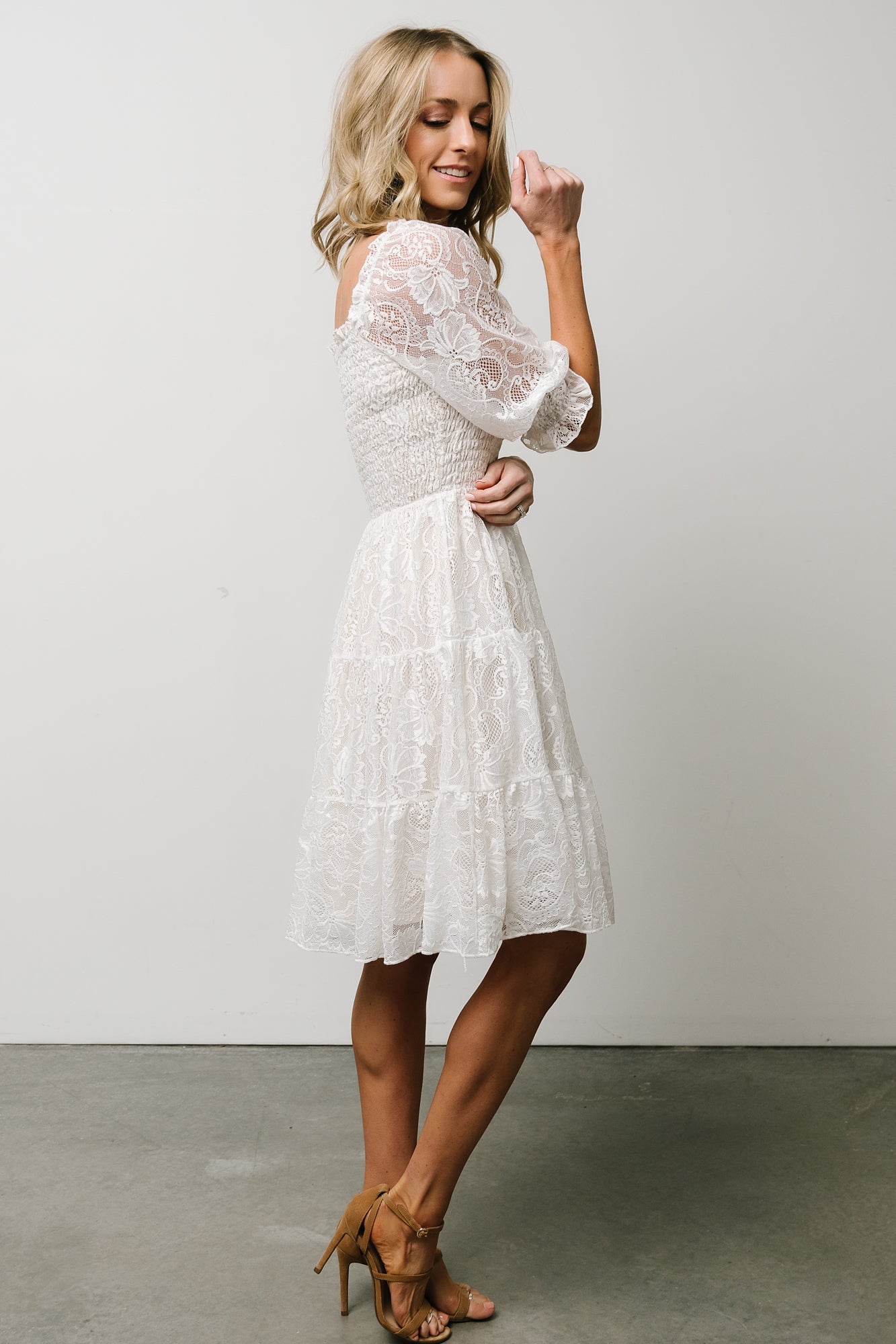 Tate Smocked Lace Short Dress | Off White Really Cheap