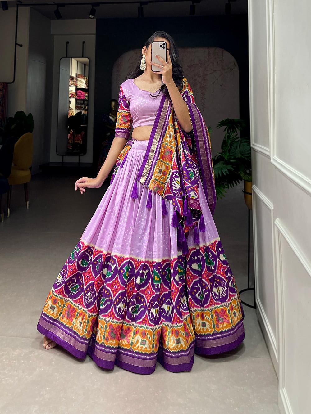 Tussar Silk Patola Printed Foil Worked Navratri Lehenga Set Clearance Eastbay