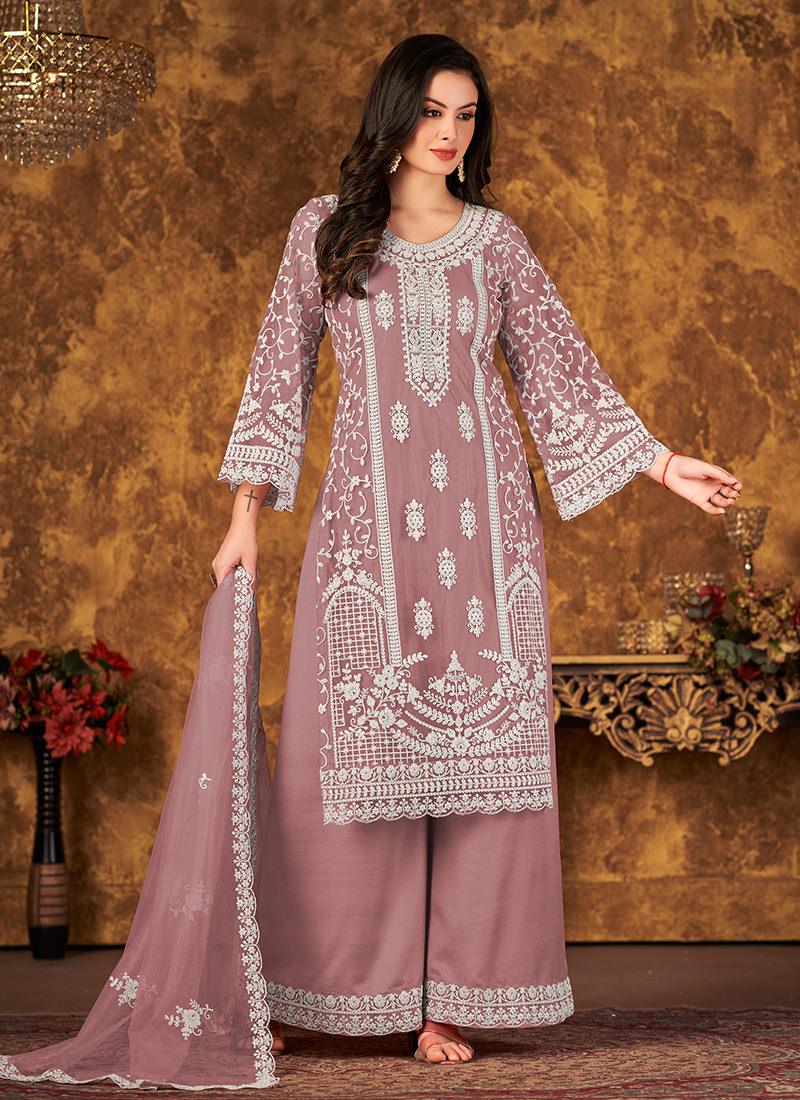 Brown Color Bell Sleeves Palazzo Salwar Suit Cheap Sale Best Pices