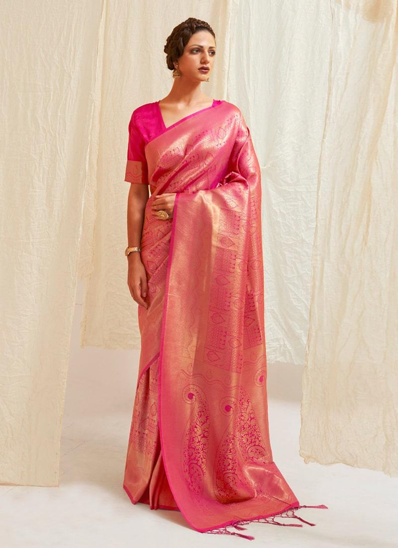 Silk Weave Designer Rose Pink Saree With Matching Blouse Reliable Sale Online