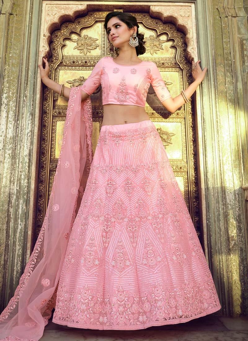 Attractive Peach Color Soft Net Material Sequins And Thread Work Lehenga Choli Cheap Sale 100% Original