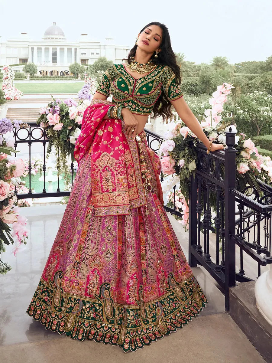 Elegant Embroidered Pink Silk  Lehenga Choli Set Discount Wiki