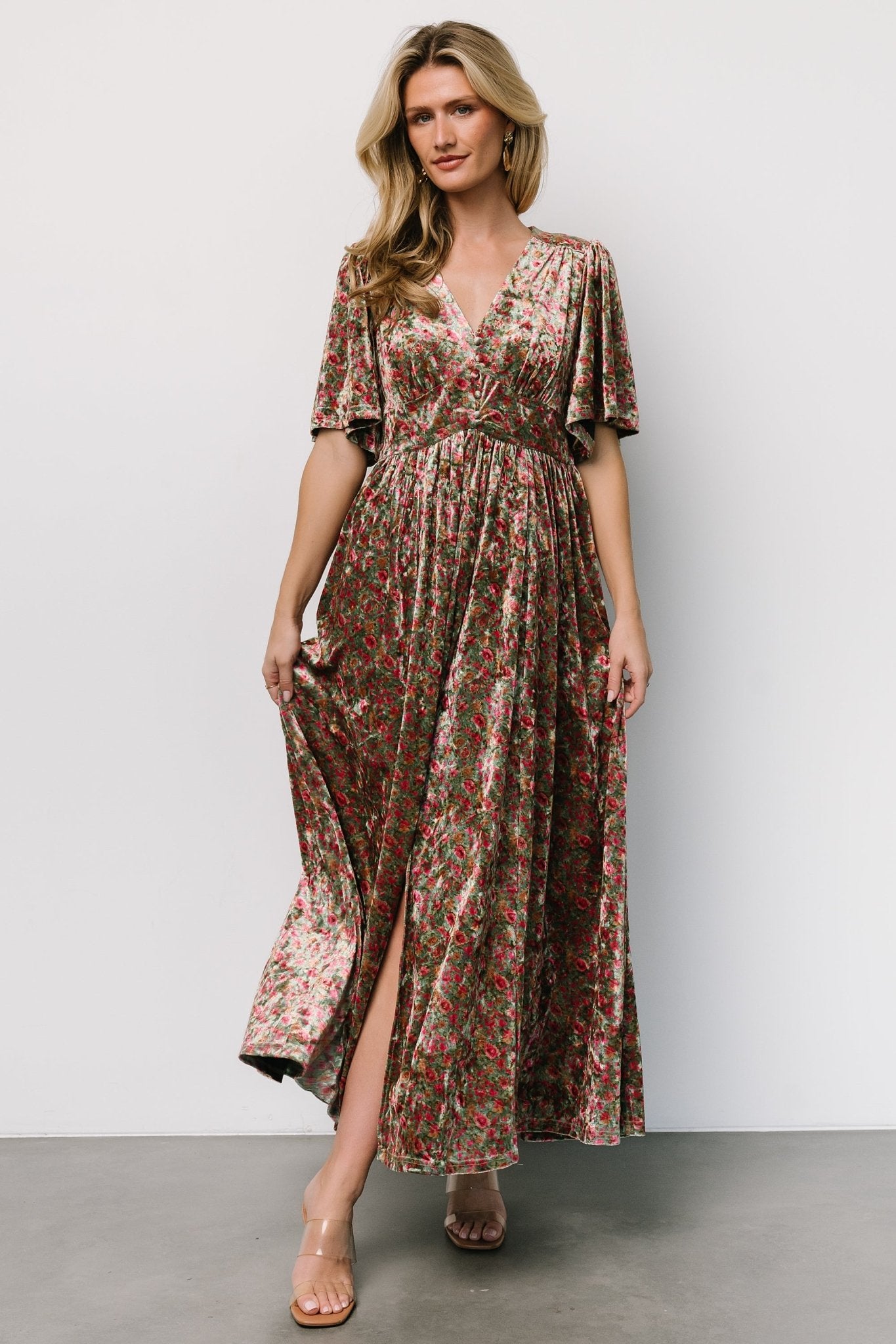 Irina Velvet Maxi Dress | Green Multi Floral Outlet Locations