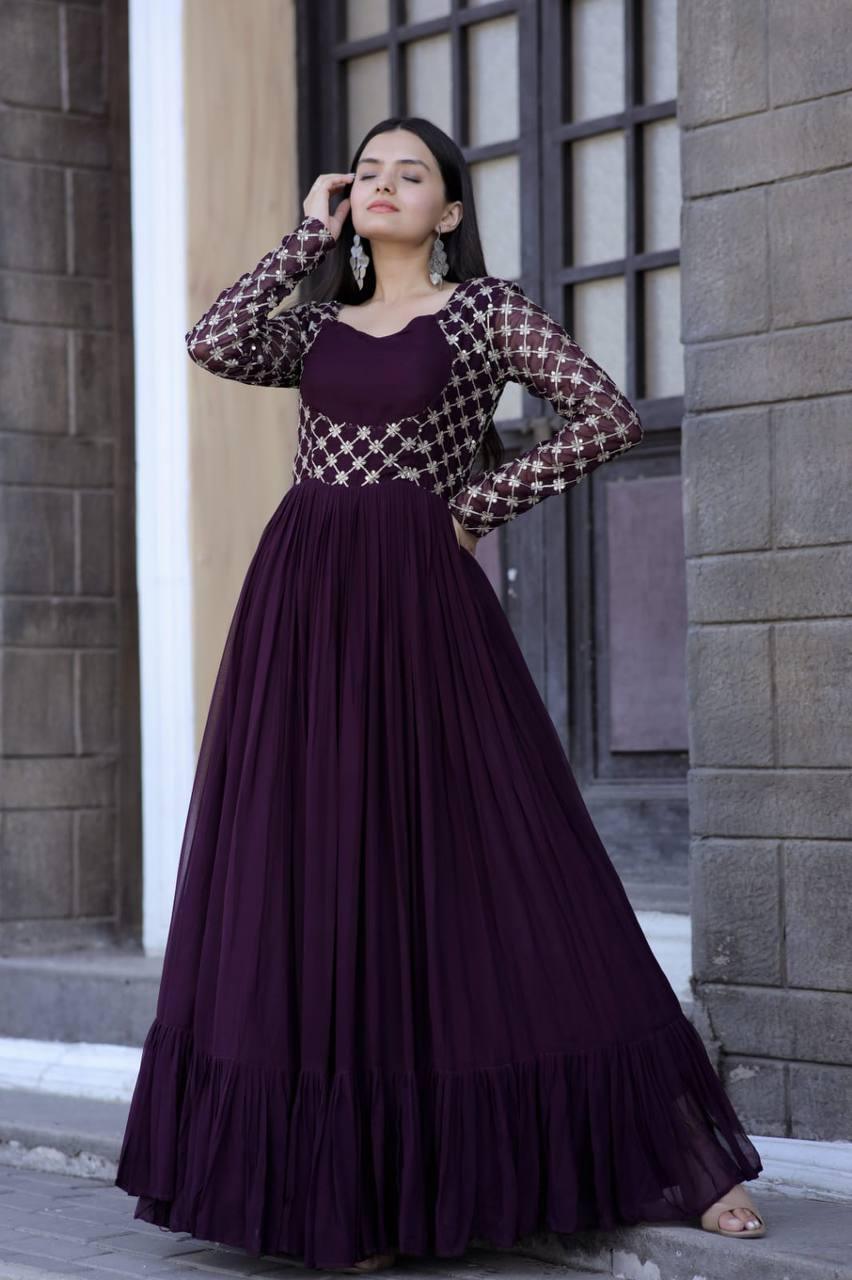 Mesmerizing Faux Georgette Sequins Zari Embroidered Gown Many Kinds Of Sale Online