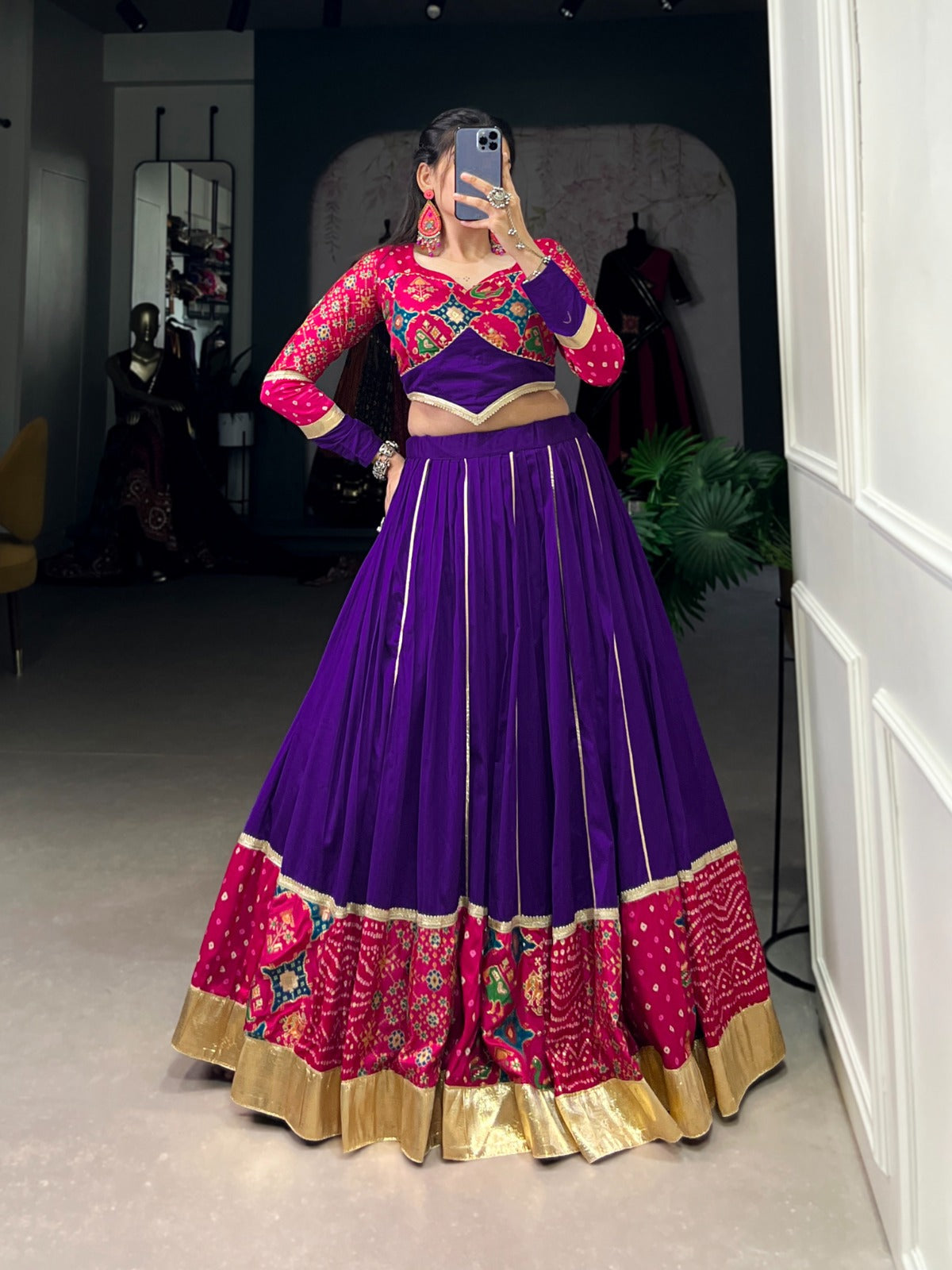 Classic Cotton and Silk Fusion Navratri Purple Lehenga Choli Buy Cheap Best Wholesale