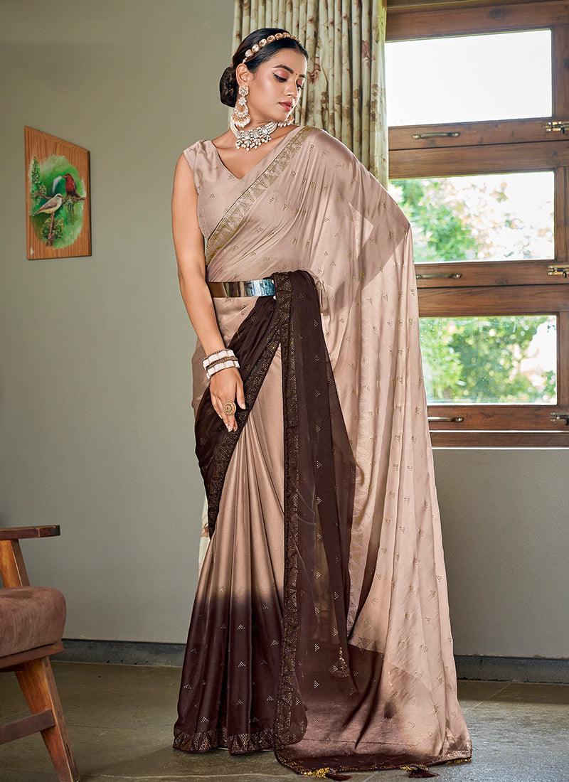 Swarovski Work Brown Silk Saree Clearance Best Pices