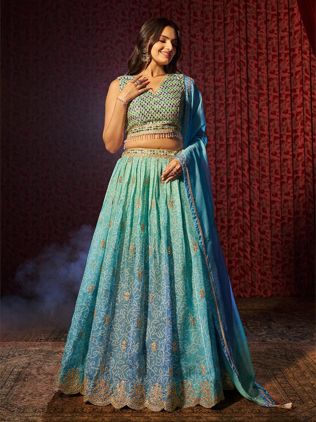 Breathtaking Blue Printed or Embroidered Organza Lehenga Choli Sale Amazing Pice