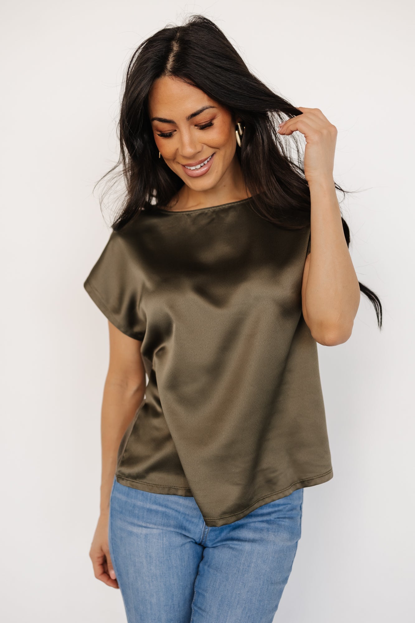 Leonie Satin Top | Olive Cheap Sale Online